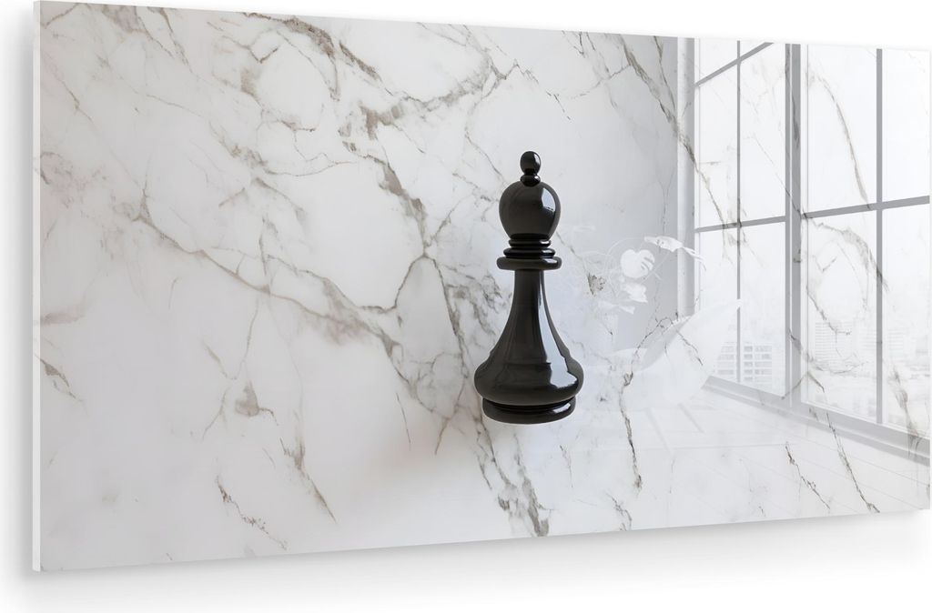 MuchoWow Glasbilder - Bilder auf Wandbild - Foto auf Glas Schachfigur - Läufer - Schwarz - Marmor 40x20 cm Wanddekoration aus Glas - Acrylglasbild...