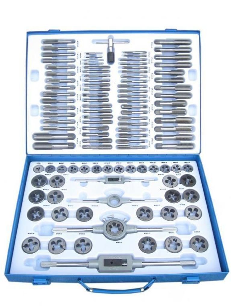 BSD Gewindeschneidsatz Metrisch - Gewindebohrer, Schneideisen, Windeisen, Schneideisenhalter - M2-M18-110 Teilig