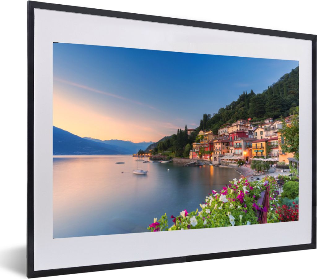 MuchoWow MuchoWow Gerahmtes Poster Italien - Sonnenuntergang - See 60x40 cm - Poster mit zchwarzem Bilderrahmen - Schlafzimmer - Plakat in Rahm...