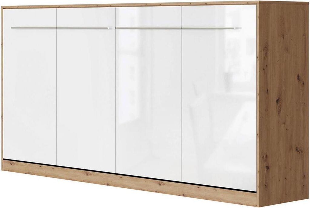 SMARTBett Schrankbett Standard Wildeiche/Weiss Hochglanz 90 Horizontal