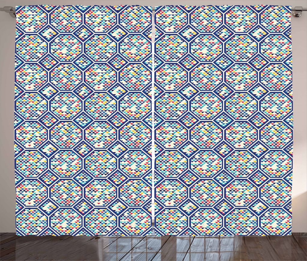 ABAKUHAUS Geometrisch Rustikaler Vorhang, Triangles Fliesen Artwork, Wohnzimmer Universalband Gardinen mit Schlaufen und Haken, 280 x 245 cm, Mehrf...