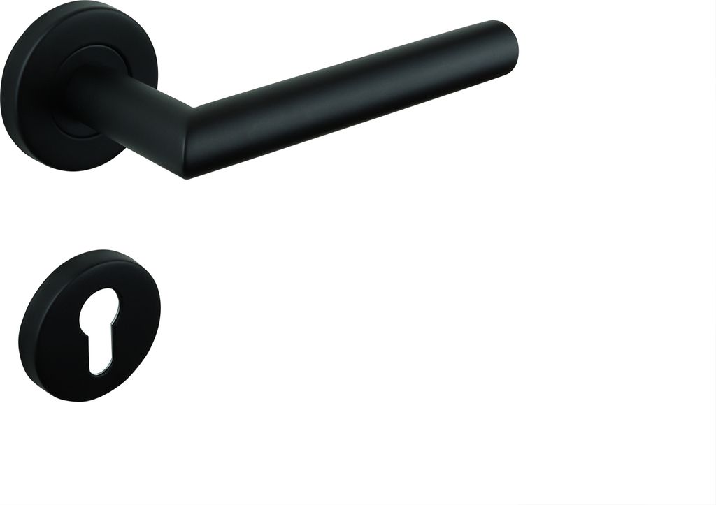 Türgriffe Schwarz auf Rosette mit Zylinderplatten - Pro Set