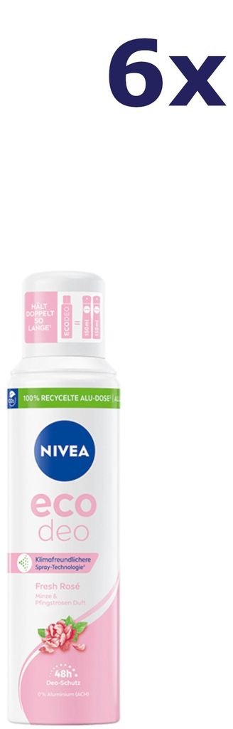 6x NIVEA Eco Deospray Fresh Rose 125 ml