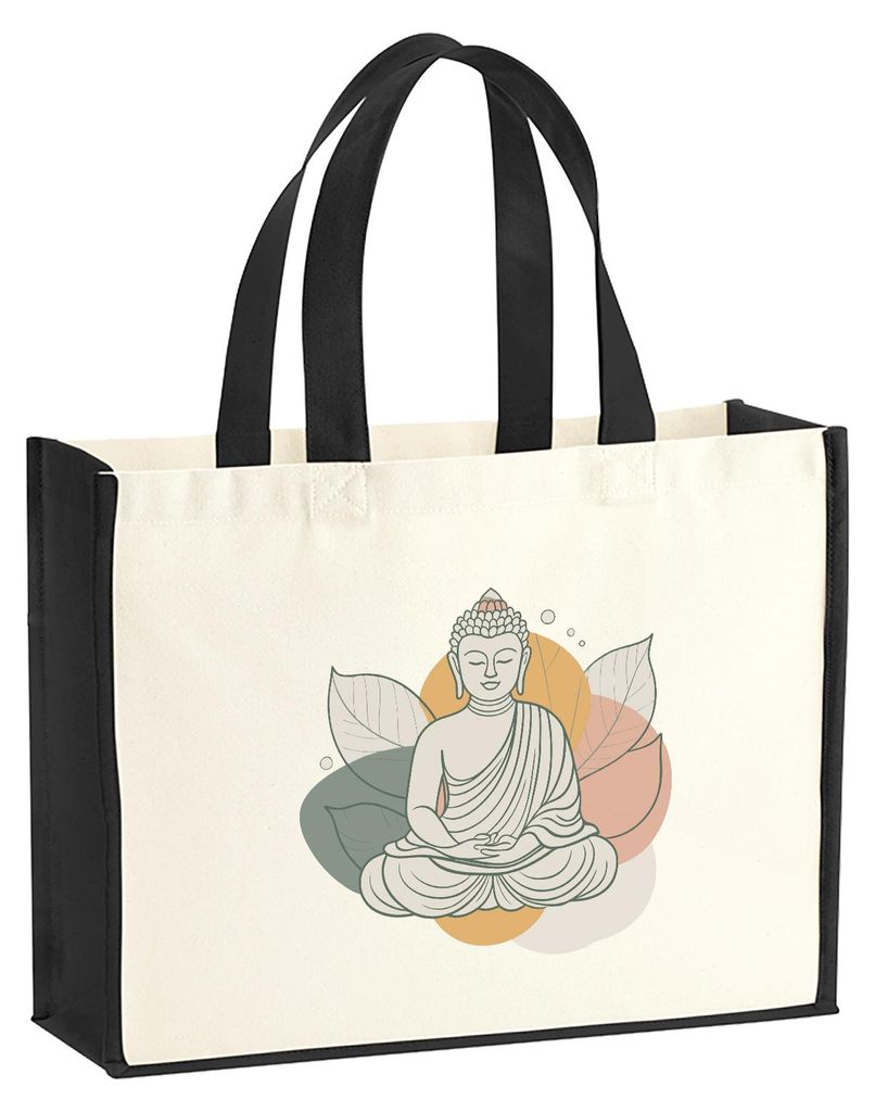 Huuraa Jutetasche Buddha Buddhismus 21 Liter Black Jute und Baumwolle Einkaufstasche Geschenkidee