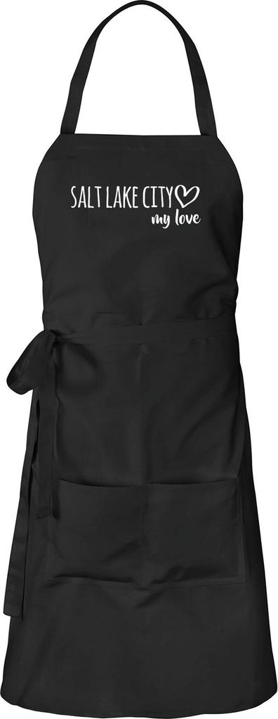 Huuraa Schürze Salt Lake City my love Schwarz mit Taschen Baumwolle Kochschürze Geschenkidee