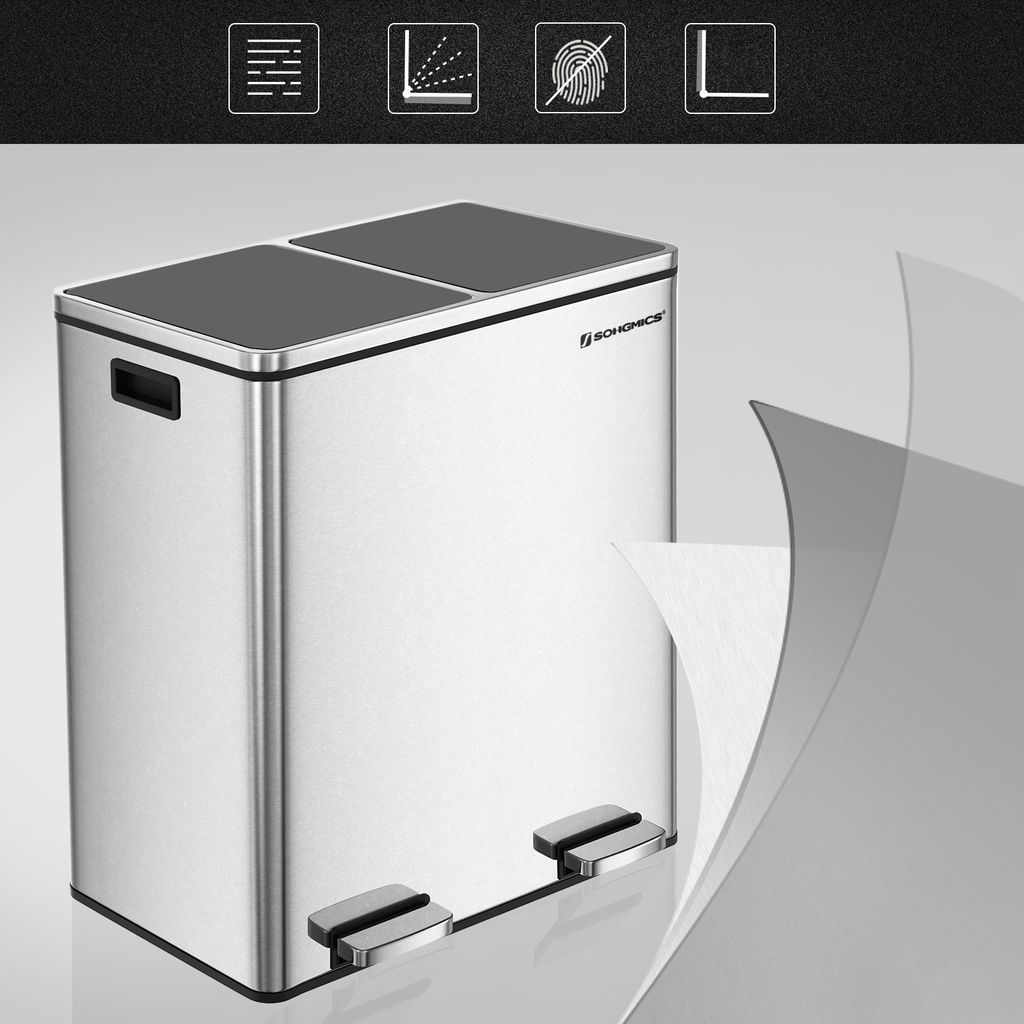 SONGMICS Mülltrenner 2 x 30,0 l silber Produktbild 11