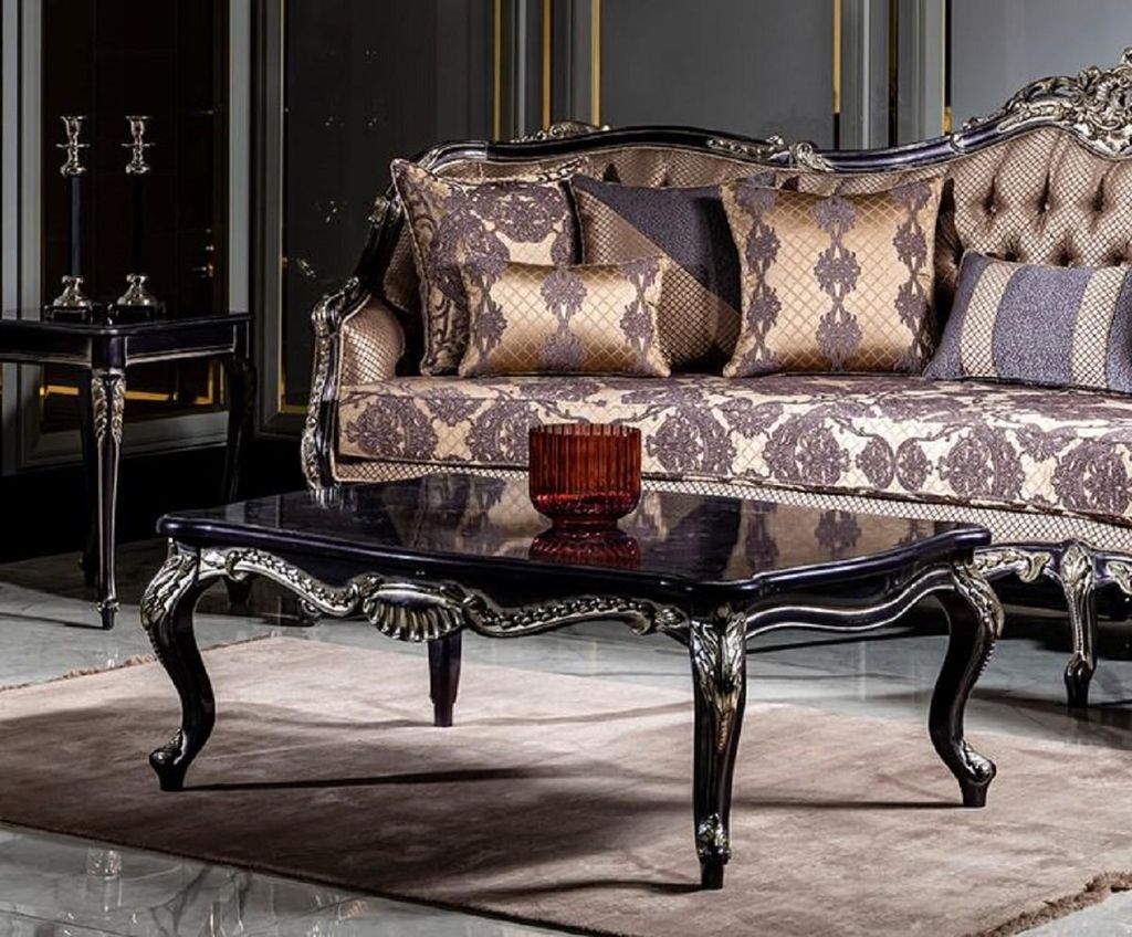 Casa Padrino Luxus Barock Couchtisch Lila / Gold - Prunkvoller Wohnzimmertisch im Barockstil - Handgefertigter Massivholz Tisch - Barock Wohnzimmer...