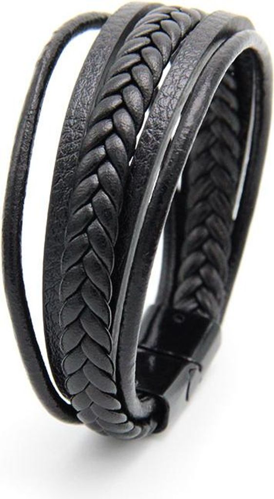 Mehrlagiges Lederarmband an einem schwarzen Magneten, 21 cm