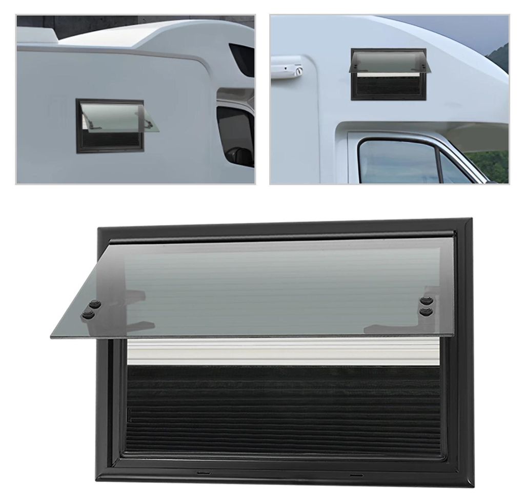 Wohnmobil/Wohnwagen Fenster - Ausstellfenster - 500×350 mm - Gerade Ecken - Gehärtetes Glas, Insektenschutz - Sandwichmontage 30–40 mm - Öffnu...