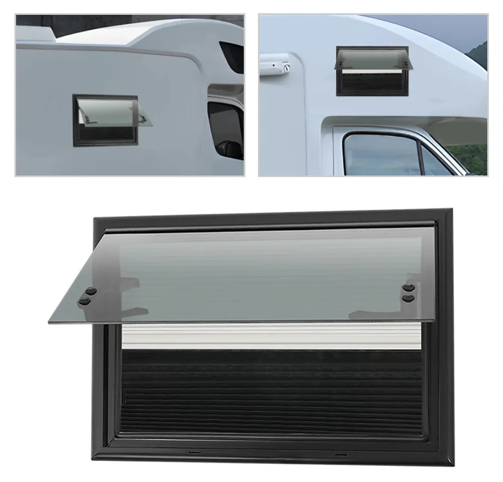 Fenêtre de caravane 500x350 mm anti-insecte en verre trempé noir