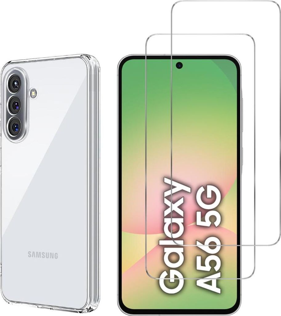 Hülle für Samsung Galaxy A56 5G mit 2 Displayschutzfolien aus Hartglas Phonillico