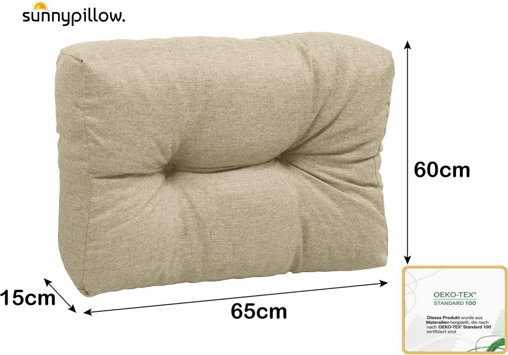 sunnypillow Palettenkissen für Gartenmöbel - Rückenkissen 65 x 60 cm - Rückenpolster für Bett und Sofa - Palettenpolster für Palettenmöbel -...