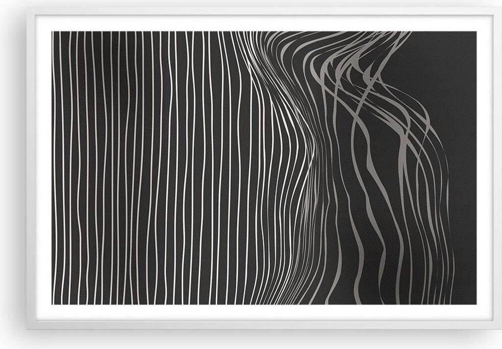 Gerahmtes Poster - Weißer Rahmen - Abstraktion Streifen Schwarz und Weiß - 91,5x61 cm - Wand Bild - Wanddeko - Wandbilder - Wandposter - Bilderra...