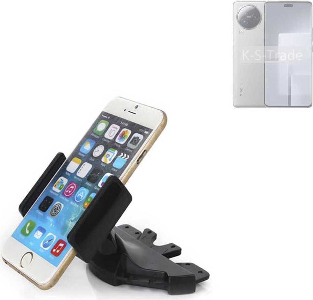 K-S-Trade CD Schlitz Halterung kompatibel mit Xiaomi Civi 3 Autohalterung KFZ-Halter Radio Handy Halterung 360° drehbar schwarz