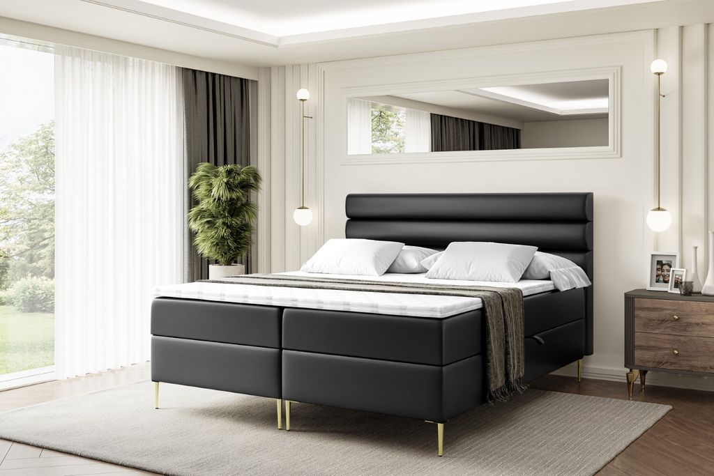 ALTDECOR Boxspringbett mit Gold Füßen, Matratze und Lattenrost, Boxbett, Topper, Polsterbett mit Bettkasten, Bett mit Stauraum H4-Matratze, Dopp...