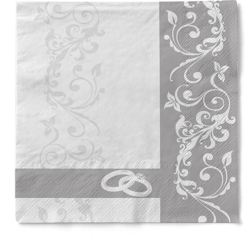Sovie HORECA Serviette Hochzeit in Silber aus Tissue 33 x 33 cm, 3-lagig, 100 Stück