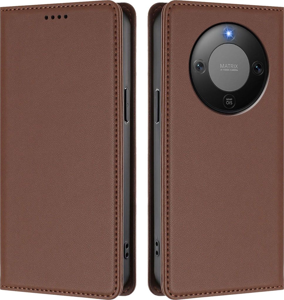 Handyhülle für Honor X9d/Magic8 Lite, Kunstleder Klapphülle Stoßfeste Magnetische Hülle mit Ständer Braun