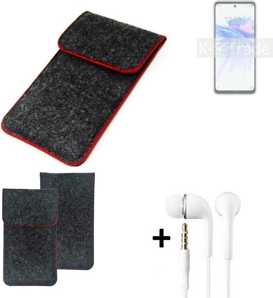K-S-Trade Handy Schutz Hülle kompatibel mit ZTE Libero 5G II Schutzhülle Handyhülle Filztasche Pouch Tasche Case Sleeve Filzhülle dunkelgrau roter