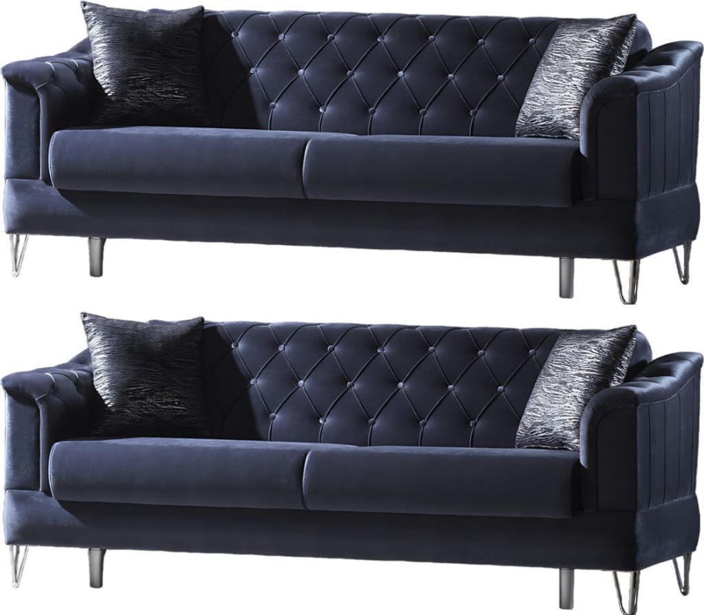Villa Möbel Sofa Set Guido Anthrazit Stellvariante:3+2 Relax- und Bettfunktion, pflegeleichter Mikrofaser Samtstoff