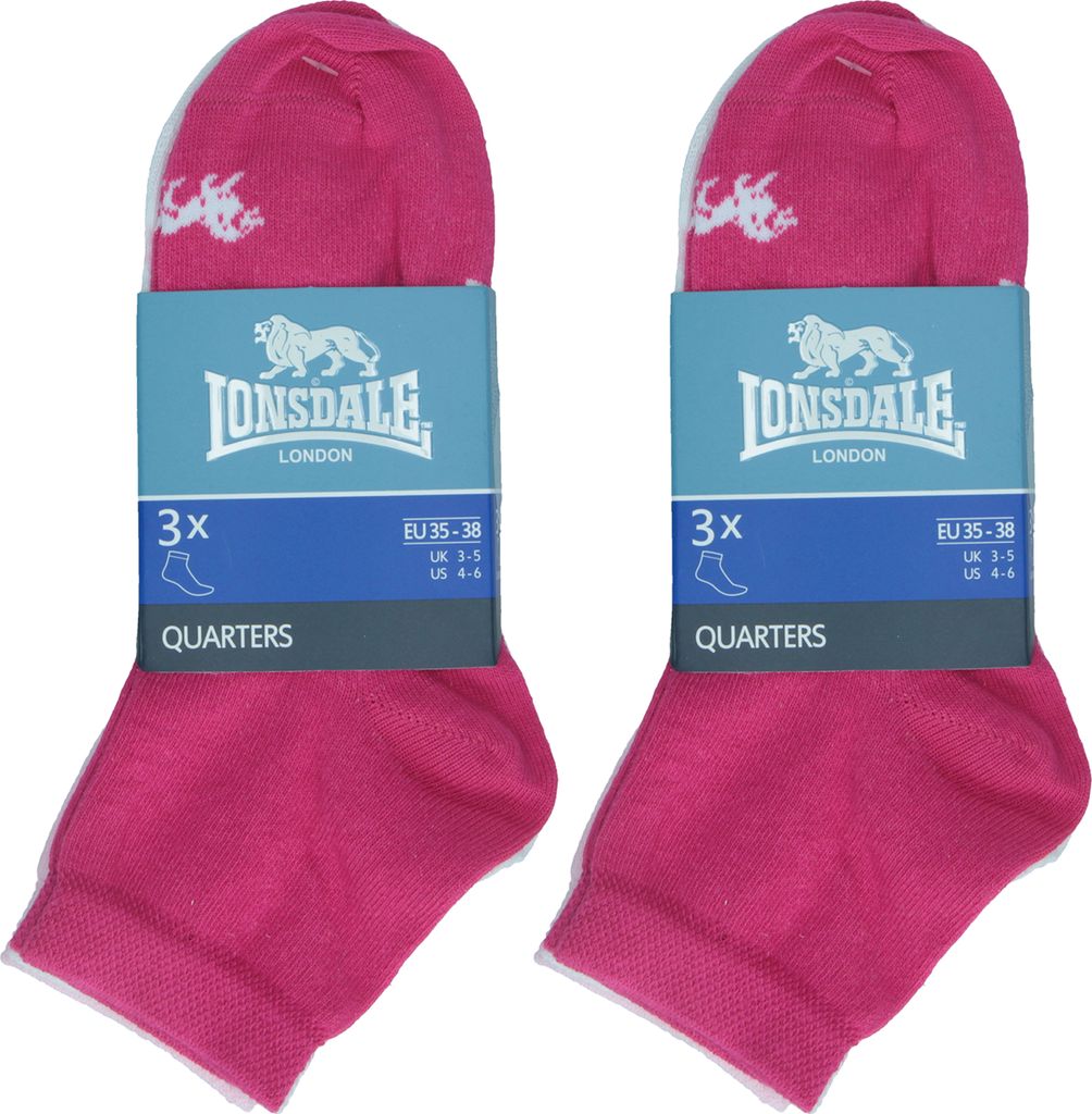 Lonsdale 6 Paar Quarter Socken Knöchelhöhe Baumwolle Pink35-38