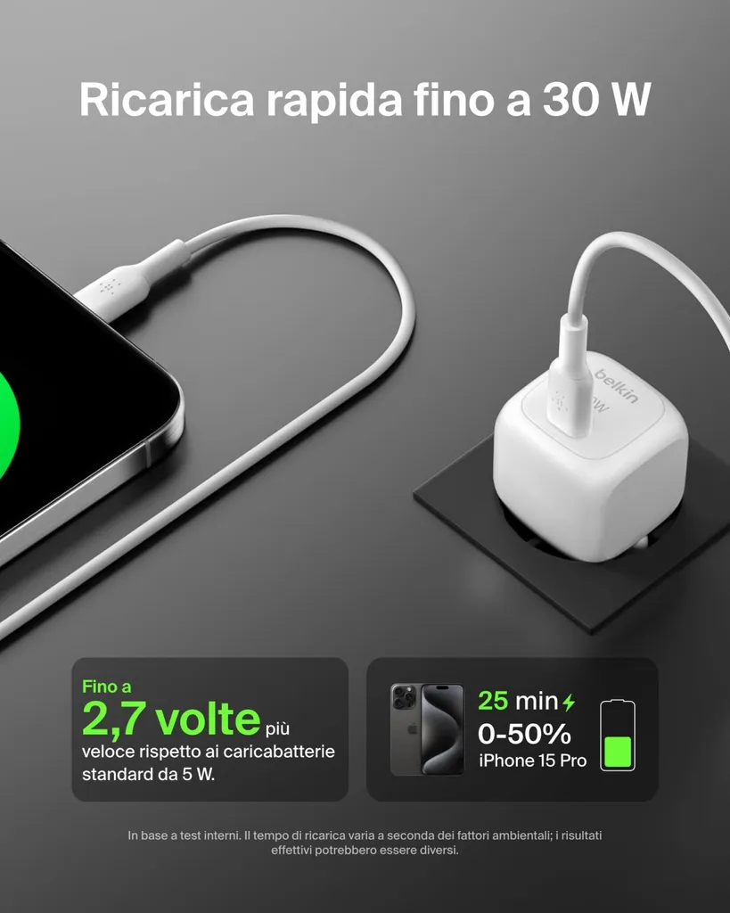 Chargeur USB-C 30W Belkin PD et PPS avec câble Lightning 1m blanc - 8