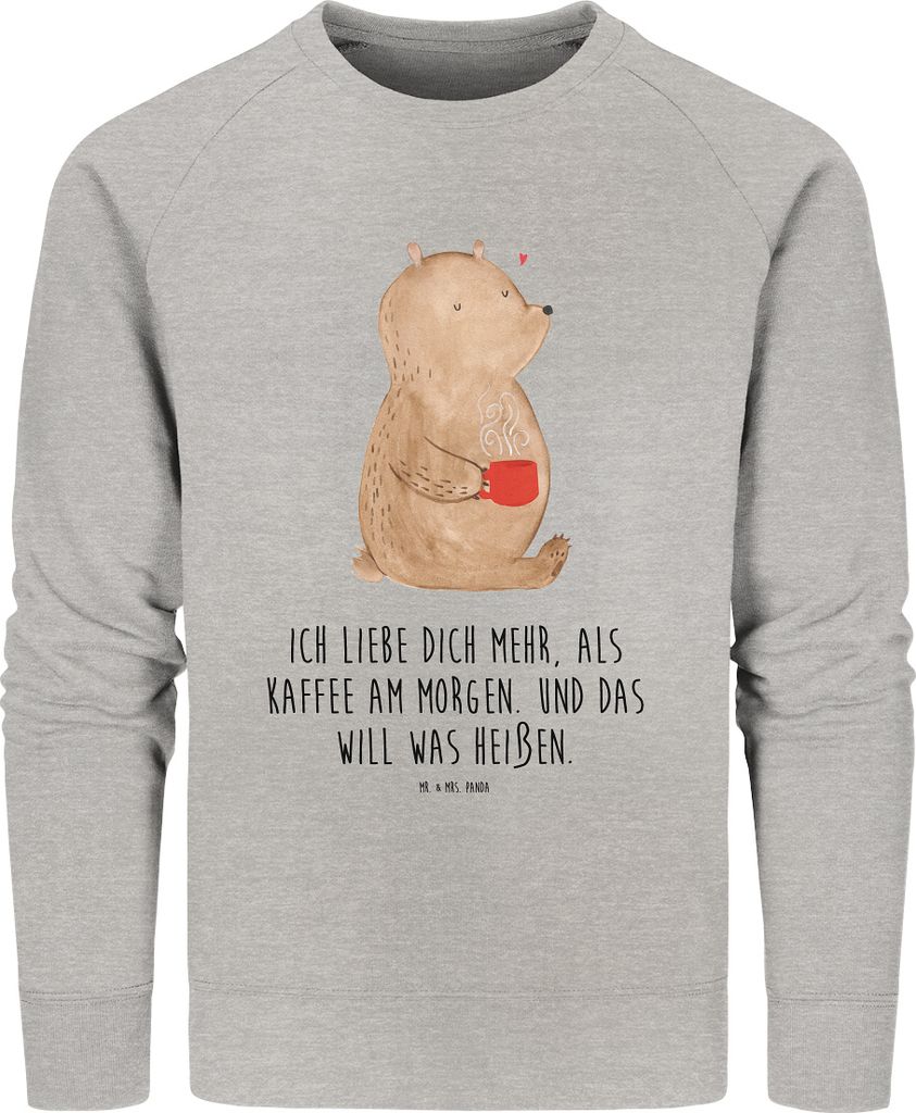 Mr. & Mrs. Panda Organic Baumwolle Pullover Bär Morgenkaffee Größe XL - Heather Grey - Geschenk, für Freundin, Sweatshirt, Frauen, Mitbringsel,...