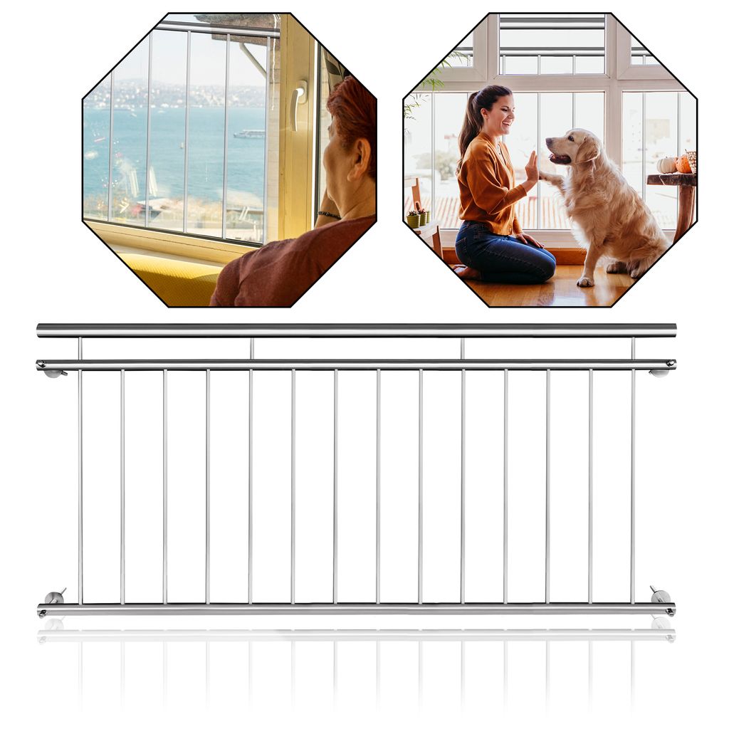 LZQ Edelstahl Französischer Brüstungsgeländer 184x90cm 14 Füllstäbe Balkongeländer Geländer Stabgeländer Terrassengeländer Fensterschutz