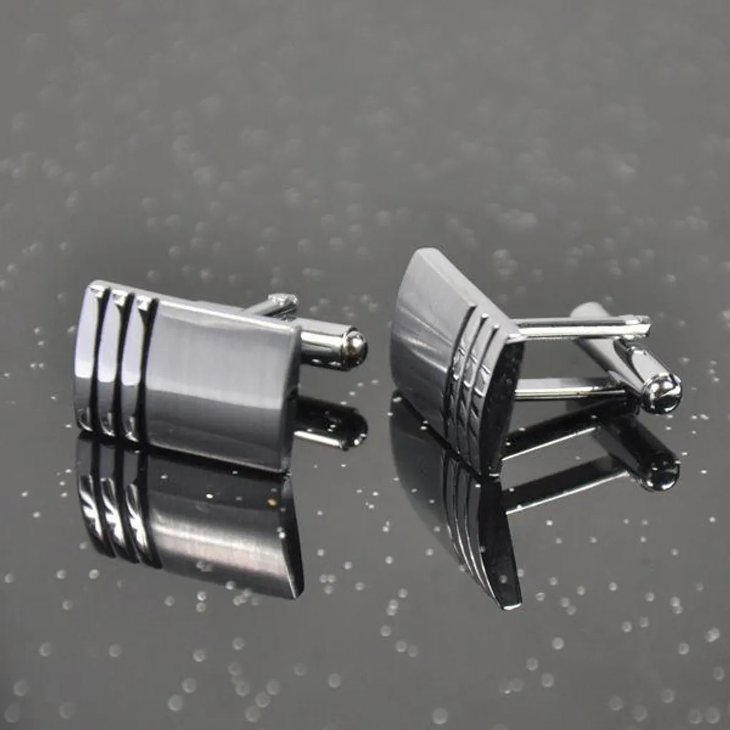 Boutons de manchette homme en acier argenté avec rayures horizontales