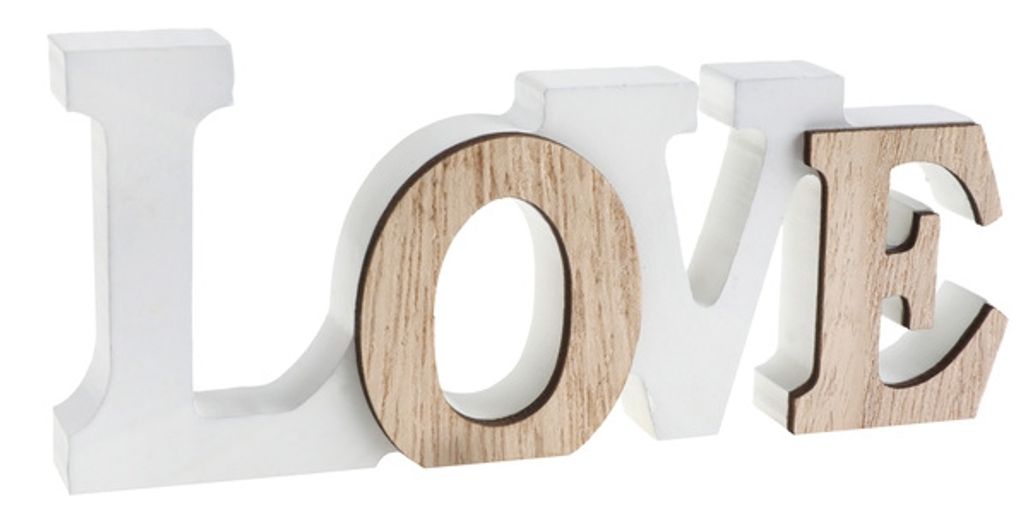 Centro tavola decorativo Love - Legno bianco, ultraleggero Immagine del prodotto 