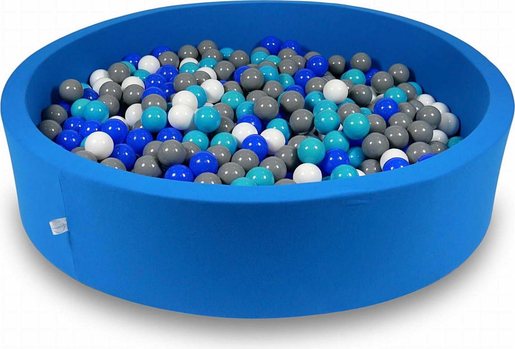 Bällebad 130x30cm azurblau – Mit 600 Bällen / türkis, blau, weiß, grau