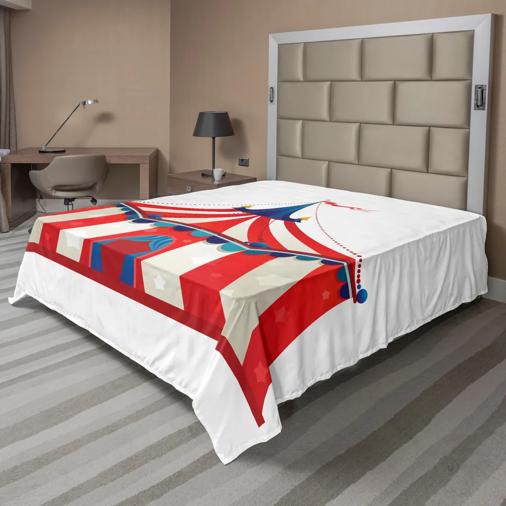 Drap plat sans repassage 266x260 cm motif cirque bleu vermillon