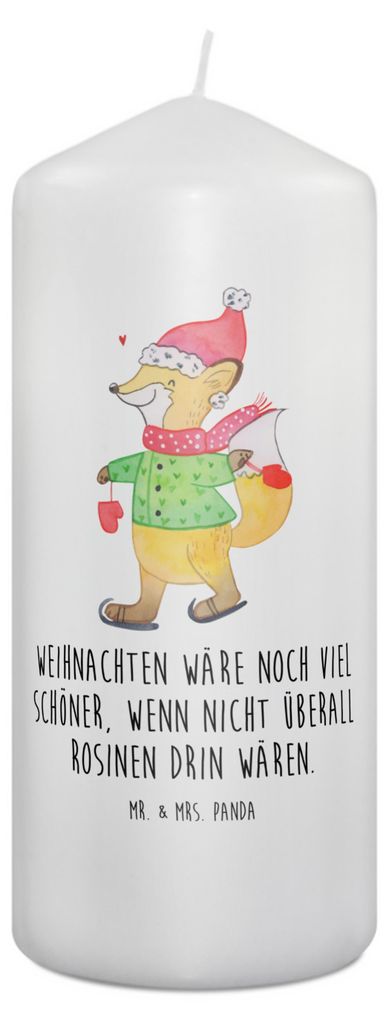 Mr. & Mrs. Panda Kerze Fuchs Schlittschuhe 19 x 8 cm - Weiß - Geschenk, Winter, Weihnachtsbaum, Wachskerze, Blockkerze, Erinnerungskerze, Weihnach...