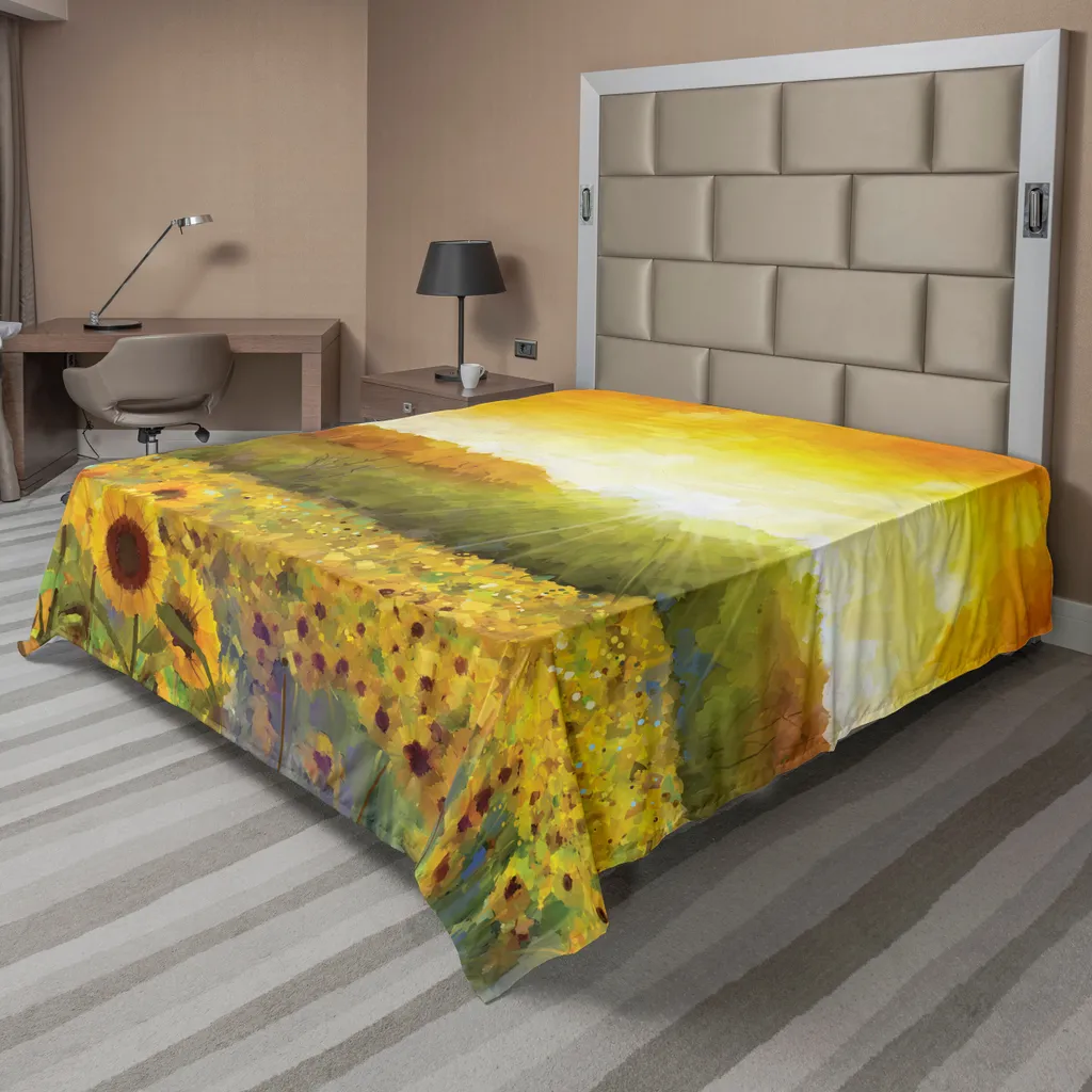 Drap de Lit Infroissable et Doux 260x228 cm Design Tournesol Vibrant
