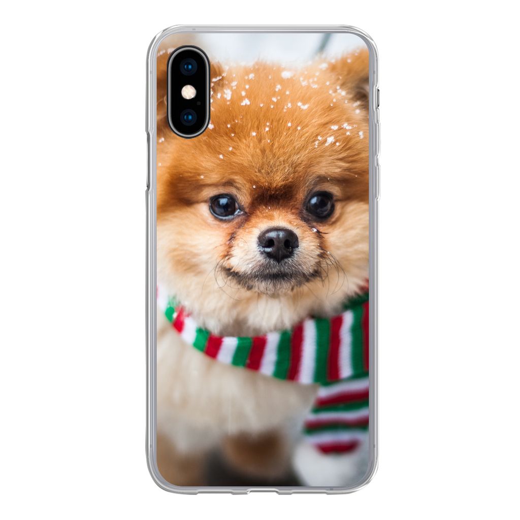 MuchoWow Handyhülle Schutzhülle Hülle für iPhone X Hund - Halstuch - Schnee Silikon Softcase Handy Hülle - Handyhülle