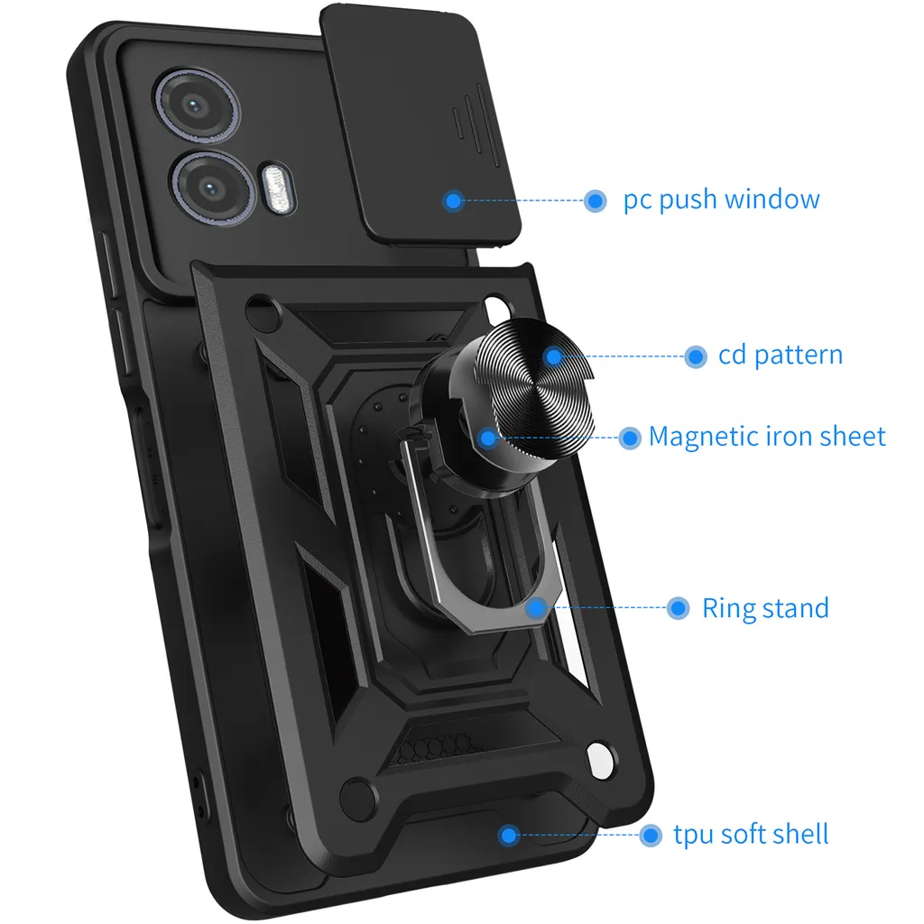 HAOYE Cover per Motorola Moto G53 5G con Girevole Anello, Traslucido Custodia con Supporto Magnetico Auto, Silicone TPU e PC Doppio Strato Protettiva Bumper. Cielo Blu