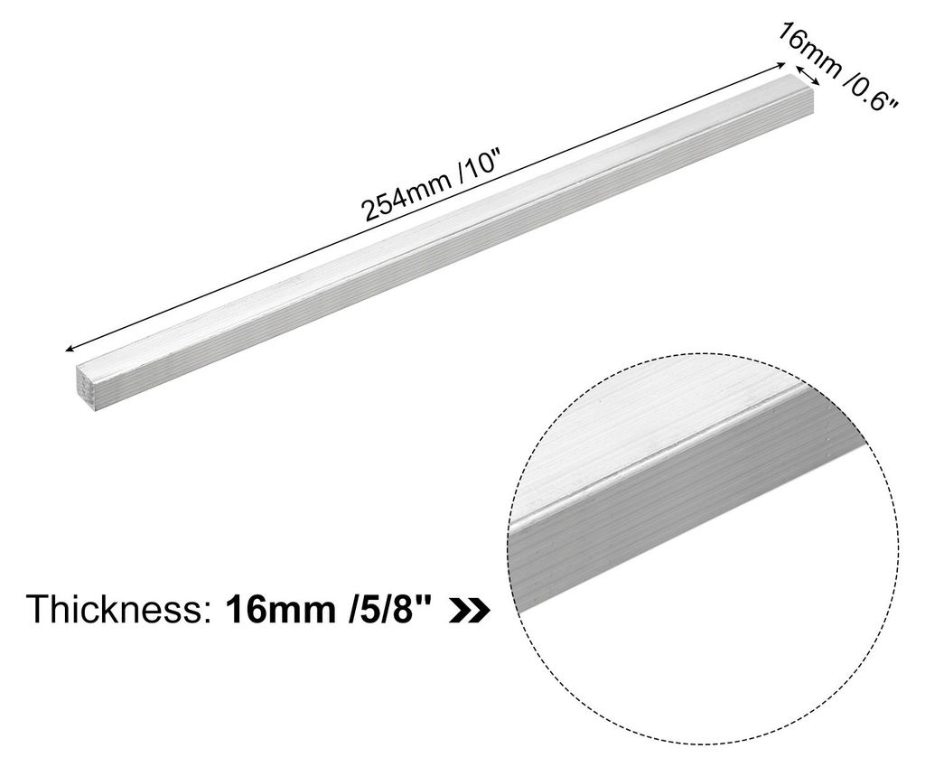 Alublech 16mm Dicke, 254mm L?nge 6061 Aluminium Flachstange 16mm Breite, Quadratischer Aluplatte Solide Alu Vierkantstange fš¹r Modellbau Basteln...