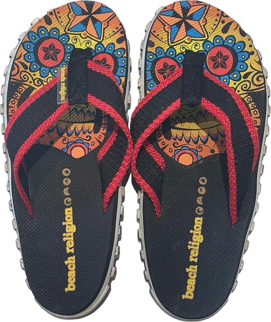 Beach Religion Skulls Zehentrenner Badeschuhe Badelatschen schwarz/rot/bunt, Schuhgröße:37 EU