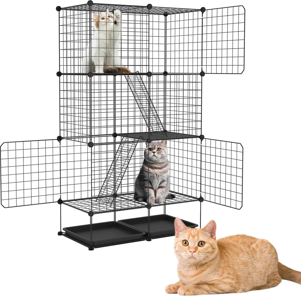 TRMLBE Cage pour chats 3 étages modulable DIY en métal 126x74x37 cm