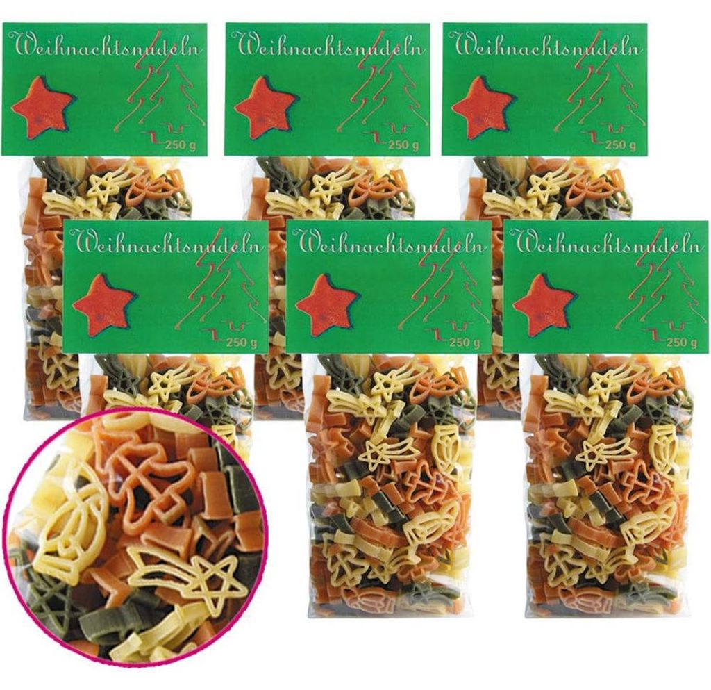 Pasta Weihnachts-Nudeln, dreifarbige, Weihnachtsformen, 6er Produktbild 