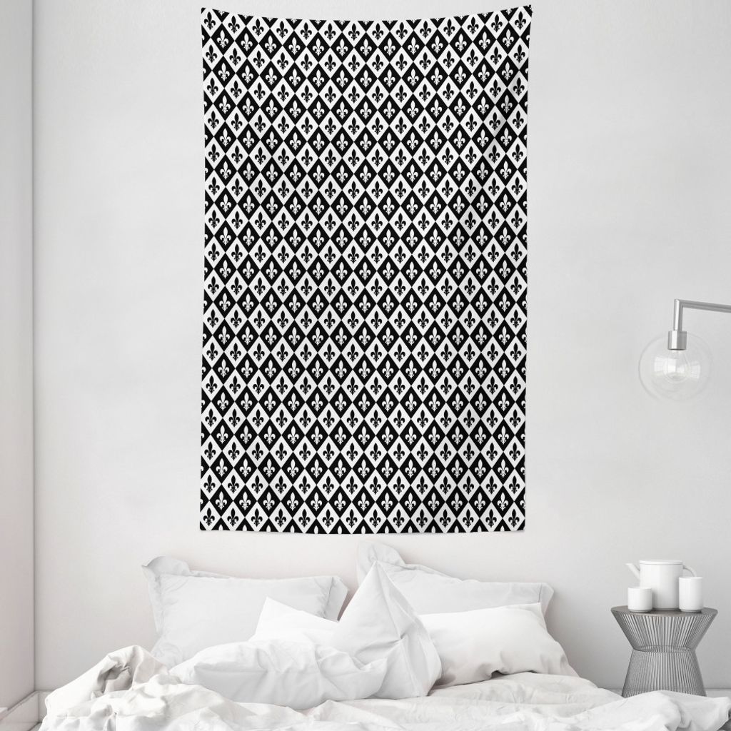 ABAKUHAUS Fleur De Lis Wandteppich und Tagesdecke, schachbrett Logo aus Weiches Mikrofaser Stoff Waschbar ohne Verblassen Digitaldruck, 140 x 230 c...