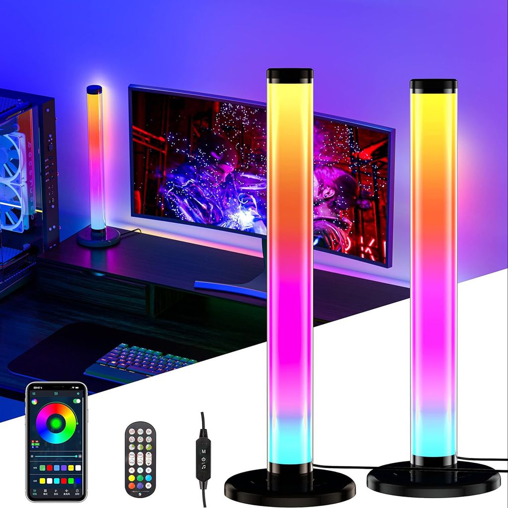 2er-Pack LED Lightbar 33.5cm Bluetooth&APP,TV Hintergrundbeleuchtung,Atmosphäre Lichtleist Timer&Music Sync,RGB Gaming-Lampe mit Fernbedienung