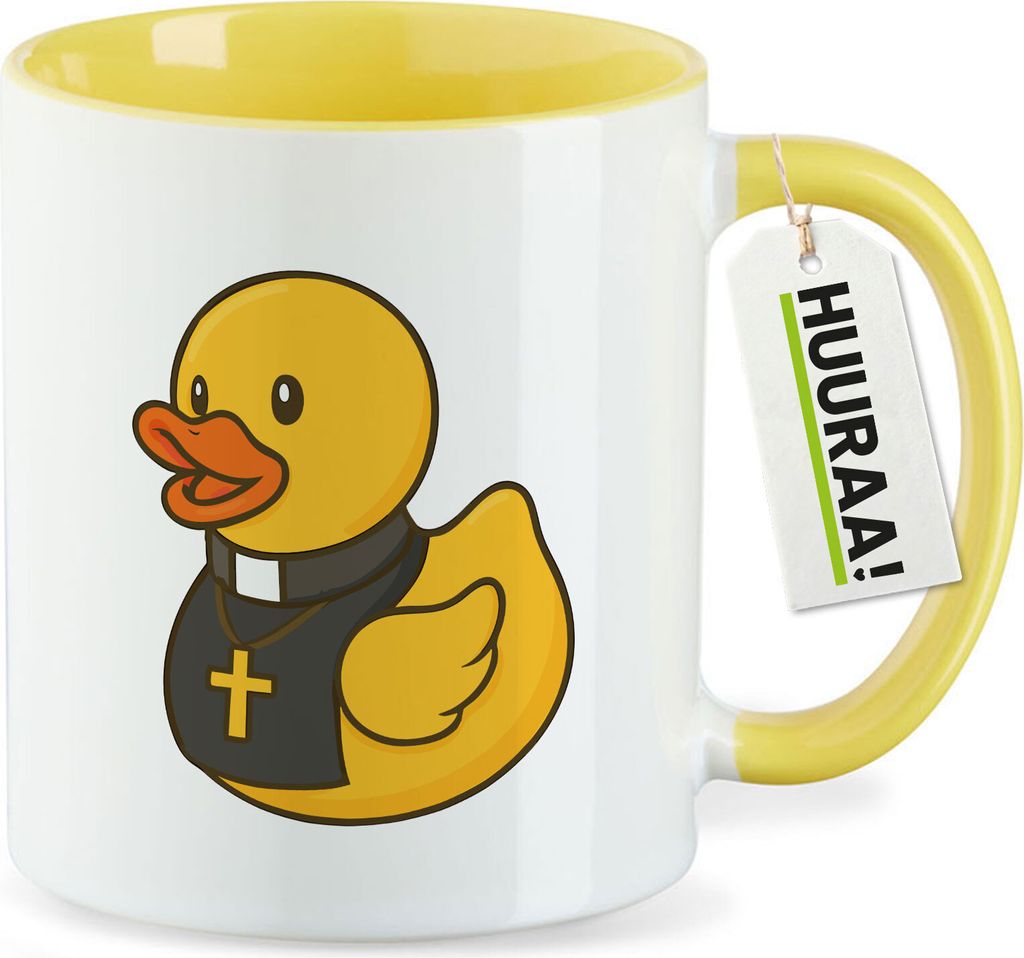 Huuraa Kaffeetasse Quietscheente Pfarrer Comic Gummiente 330ml Gelb Keramik Kaffeebecher Geschenkidee