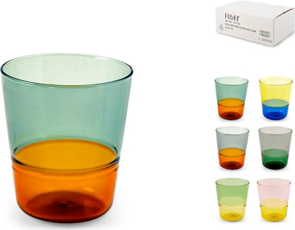 Set 6 Bicchieri 29cl Borosilicato Bicolore - Design Moderno Tavola