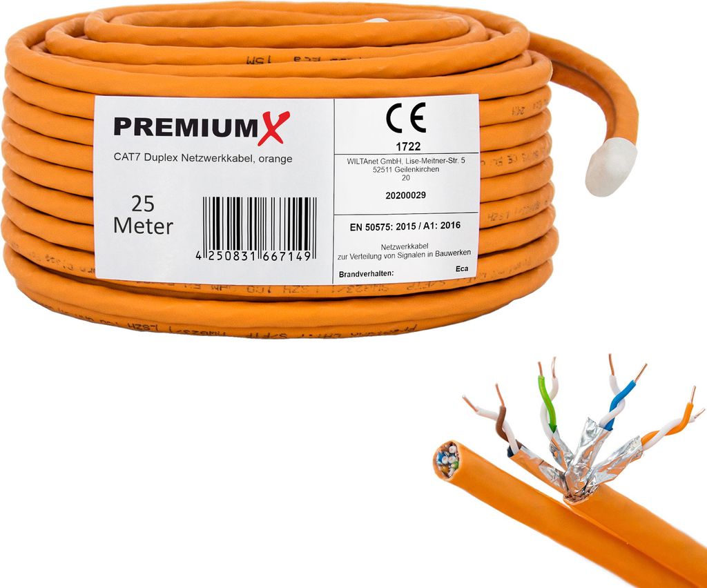 PremiumX 25m CAT 7 Netzwerkkabel Duplex LAN Kabel Ethernet Datenkabel