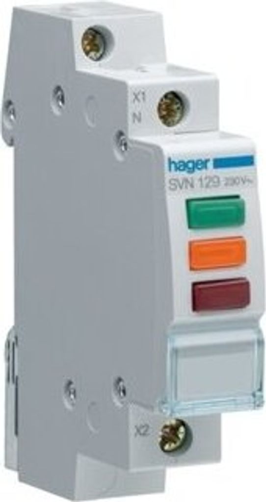 A close-up studio shot of a HAGER LED Signalleuchte.