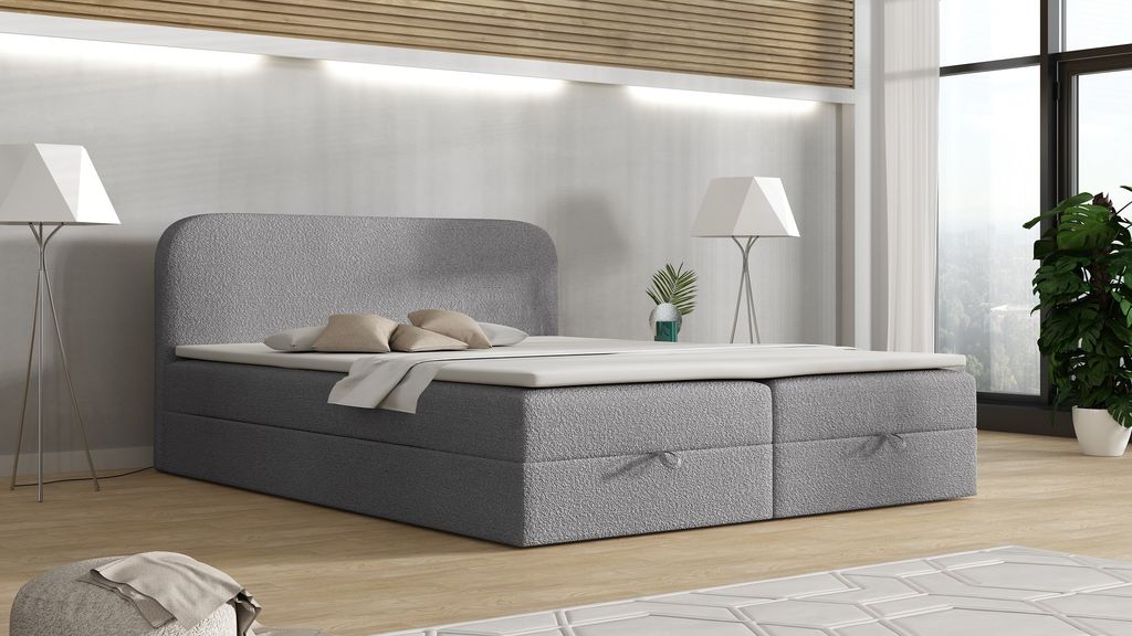 VELAR Boxspringbett mit bettkasten "BOUCLE 2", 180 cm, Grau