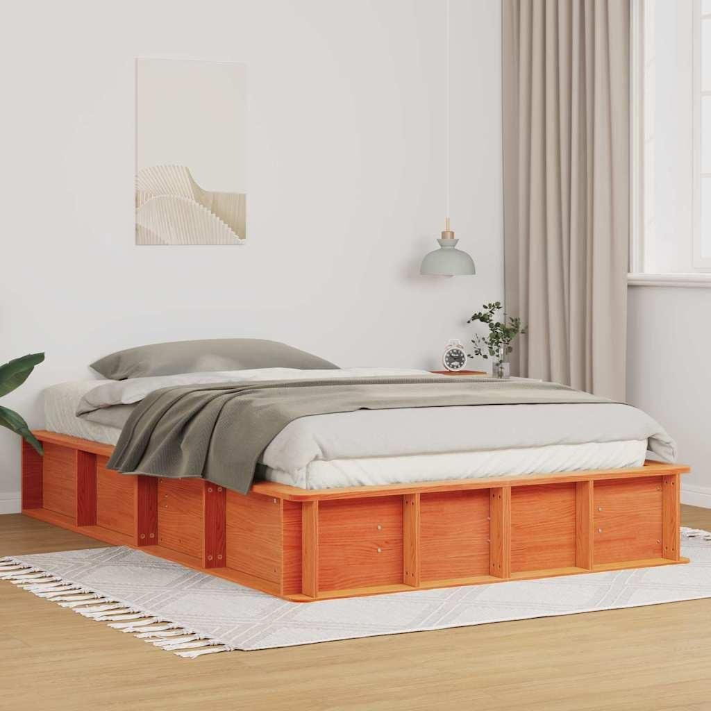 Bettgestell mit Speicher Wachsbraun 140 x 200 cm Massivholz