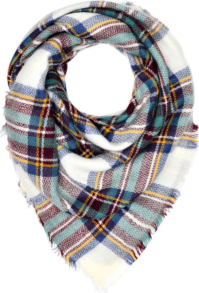 Damen XXL Strickschal Winterschal Karo Oversize großer Schal kariert Karoschal Dreieckstuch Autiga blau