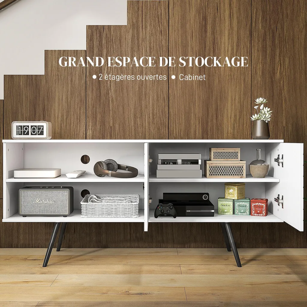 Meuble TV blanc 145cm : rangez vos câbles et décodeurs proprement - 6