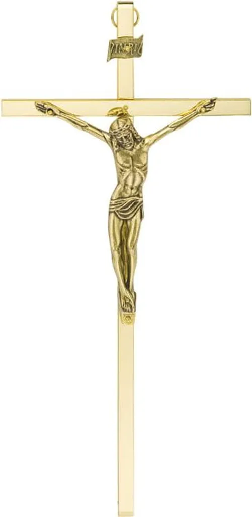 Croix suspendue en laiton doré 26 cm - Croix murale classique de qualité